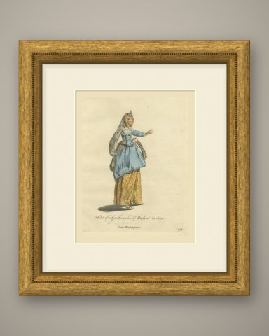 Gentlewoman of Brabant in 1640, Hand Colored Jefferys Costume Plate, 1757, shown framed