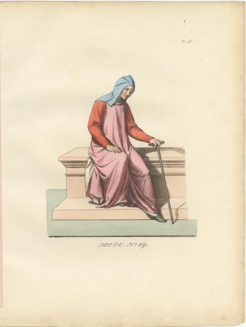 Set of Four Medieval Figures, Costume & Daily Life, Handcolored Engravings 1845, view 5
