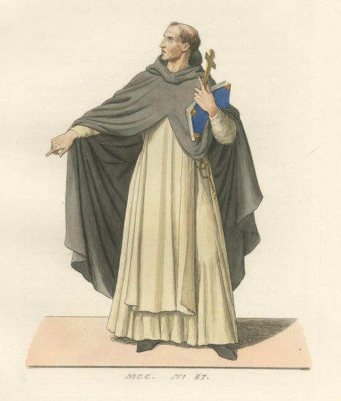 15th Century Dominican Friar, Antique Costume Print, Published 1845, close-up 4