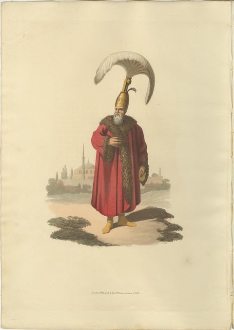 Antique Print of Capidgi Bachi Officer, the Military Costume of Turkey , 1818, view 2