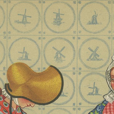 Early 19th c. Brabant Milkmaid & Townswoman in Folk Dress, Published in 1932, close-up 5