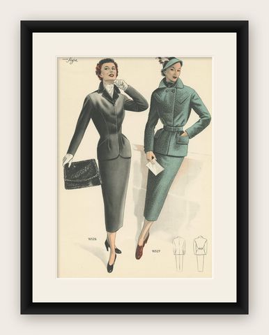 Vintage Fashion Print 'Pl. 16526' Published in Le Tailleur Moderne, 1954, shown framed