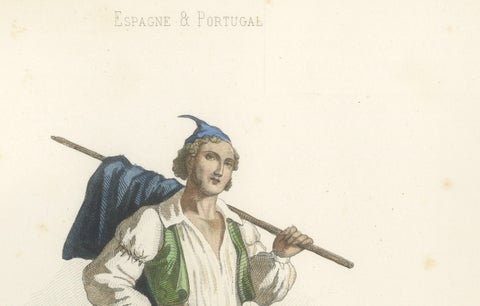 Set of Four Antique Portuguese & Madeira Folk Costume Engravings, circa 1850, close-up 2