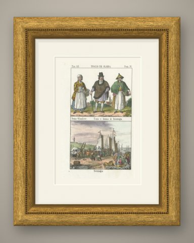 Dutch Woman, Man and Woman of Scheveningen and the Beach, 1842, shown framed