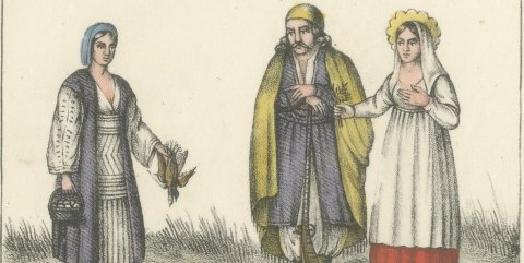 A Dalmatian, Montenegrins and Clementine Women in Costume, 1842, close-up 1