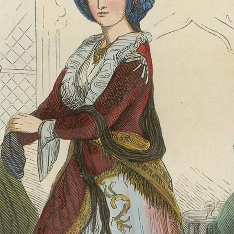 Antique Print of a Turkish Nobility 'Female' by H. Berghaus, 1855, close-up 1