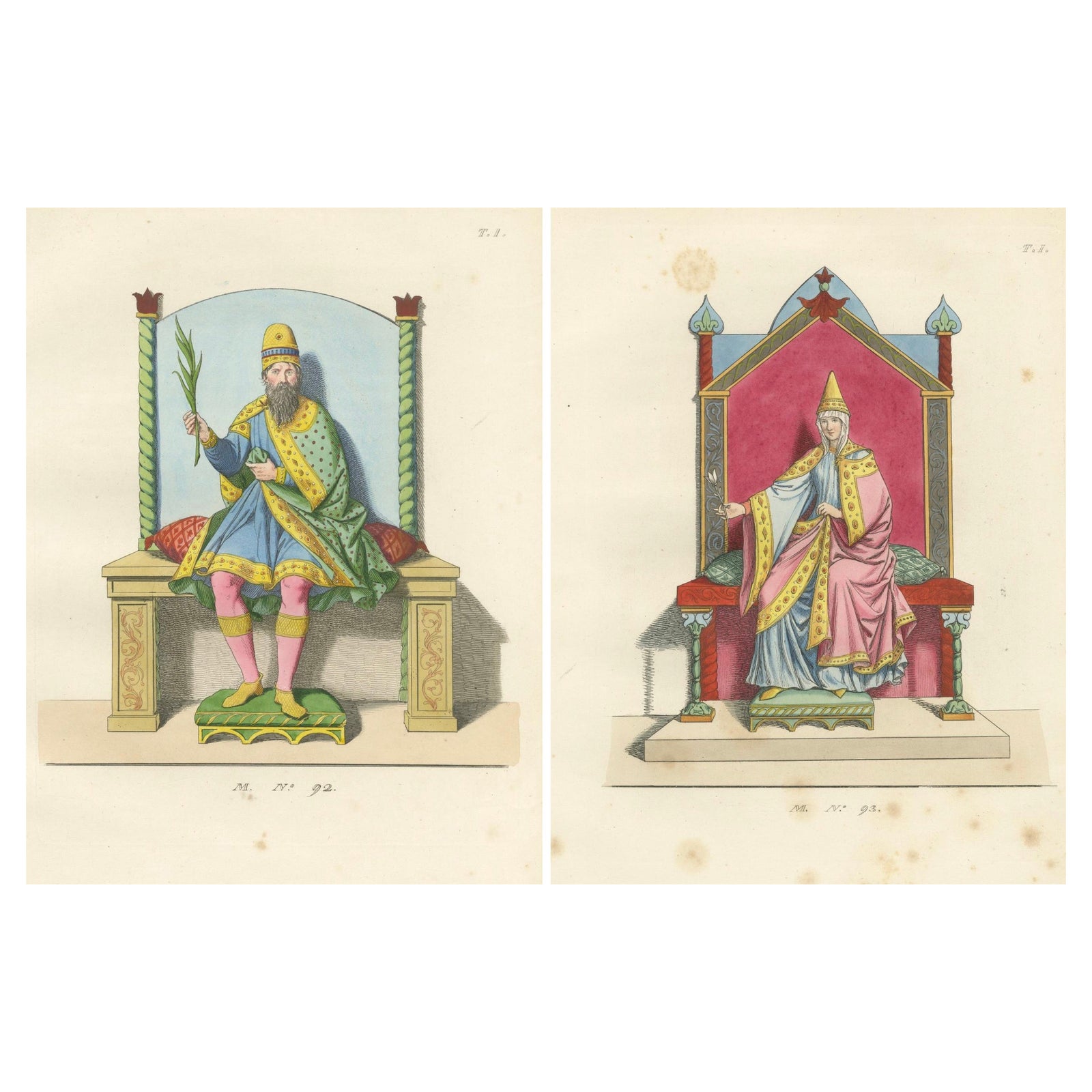 Regal Figures in Ceremonial Dress c.15th Century, Antique Print 1845