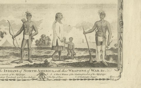 Indians of North America, Dress and Weapons, Millar Geography Engraving, c.1782, close-up 3