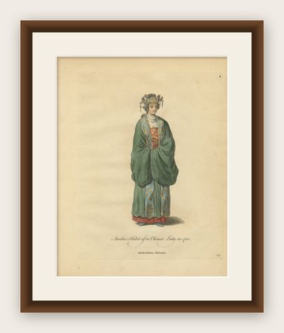 Chinese Lady in Traditional Dress, Antique Costume Print, Jefferys, 1749, shown framed