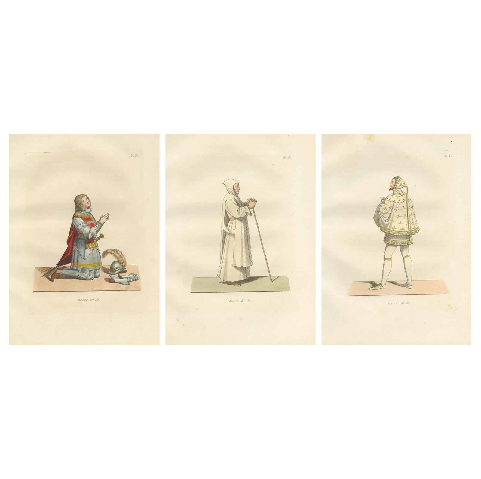 Knights and Devotion: Rhodes Knight, Monk, and Artist in Costume, Engraving 1845