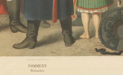 Antique Costume Print of Traditional Attire of Pomerania: Weitzacker in 1870, close-up 2