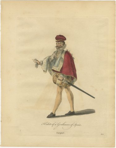 Gentleman of Spain with Crimson Cape and Sword, Jefferys Costume Plate, 1757, view 2