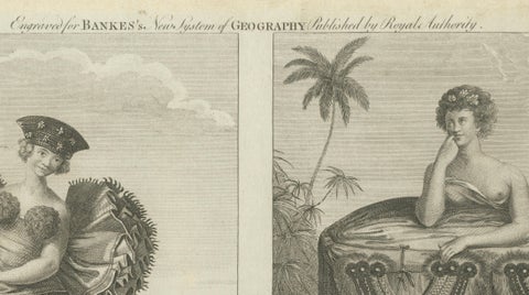 Tahitian Costume Engraving Pair, Otaheite Women, Pacific Voyages, c.1790, close-up 5