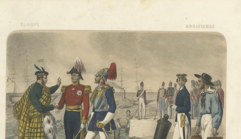 British and Scottish Costumes, Officers, Guards, and Sailors, c.1845, close-up 2