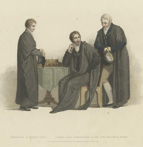 Academic Costumes; a Pensioner of Trinity Hall, a Doctor of Physics & Law, 1815, close-up 1
