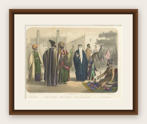 Persian and Armenian Figures, Asia Minor and Khorasan Costumes, c.1845, shown framed