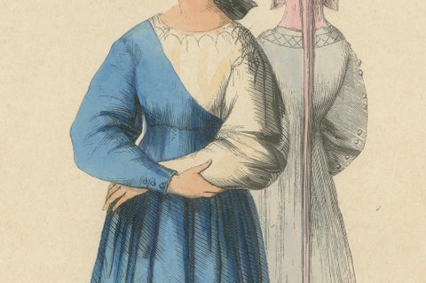 Antique Print of Italian Maidens in Traditional Attire, 1847, close-up 2