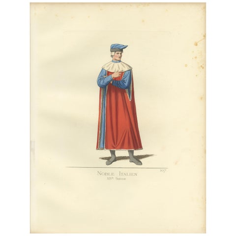 Antique Print of an Italian Nobleman, 14th Century, by Bonnard, 1860