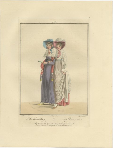 The Promenade, Two Young Women, Dutch Costume Print, 1811, view 2