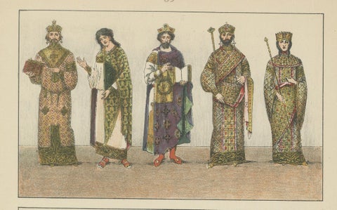 Byzantine Imperial Costume Plate 800–1100, Hand-Colored Print c.1880, close-up 1