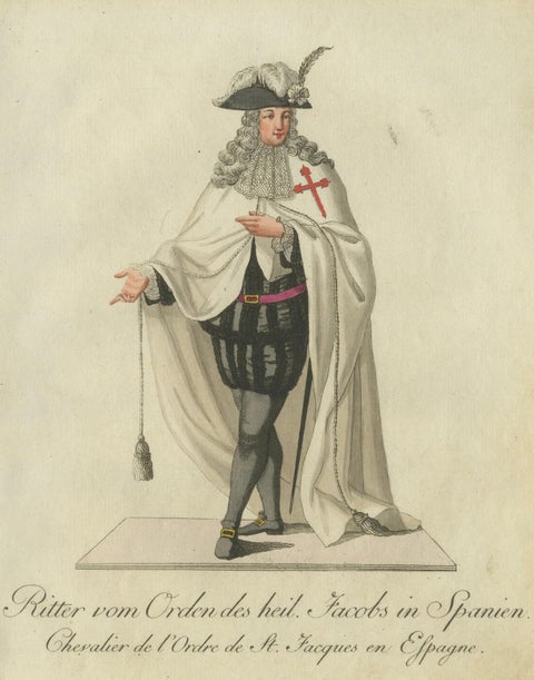 Knight of the Order of St. James in Spain - Historical Costume Engraving, 1791, close-up 3