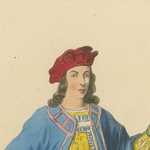 Lord Beaumont in Courtly Attire, Costume Di Moyen Age, 1847, close-up 5
