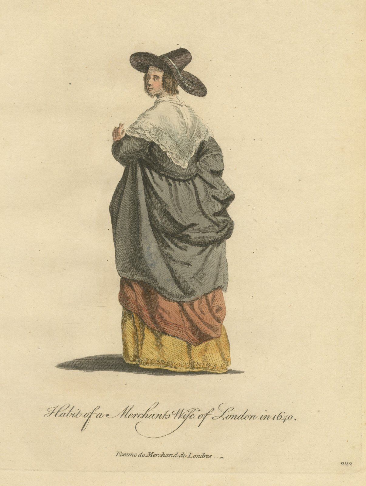 Merchant's Wife of London in 1640, Back View, Jefferys Costume Print, 1757