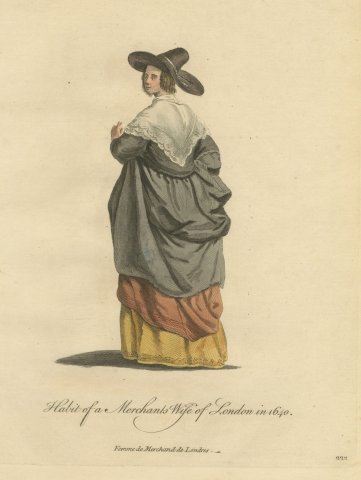 Merchant's Wife of London in 1640, Back View, Jefferys Costume Print, 1757