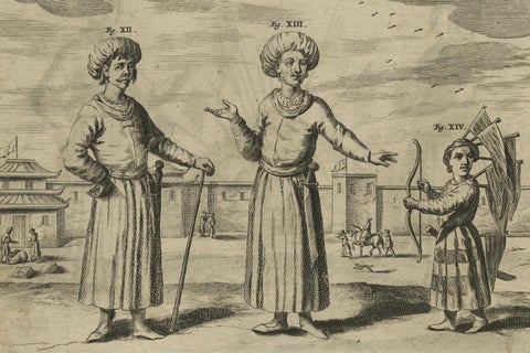 Antique Print of the Tangut People in China by Athanasius Kircher, c.1660, close-up 4