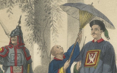 Chinese Costumes, Mandarin, Tartar Lady and Musicians, c.1845, close-up 2