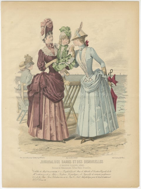 Set of 4 French Fashion Prints, Hand-Colored, Parisian Ladies & Children, 1887, view 2