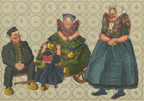 Axel Family in Traditional Costume, Zeeland-Flanders, 1930s Lithograph, close-up 5
