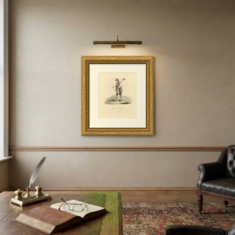 Laborer near Valenciennes, Working Dress, Antique Ackermann Print, 1817, shown framed on a wall