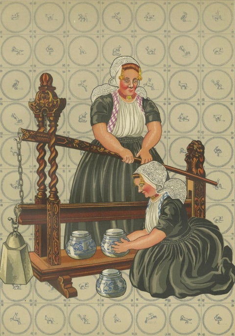 Walcheren Town Dress: Middelburg-Ambacht Women at a Cheese Press, 1932, close-up 4