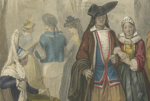French Regional Costumes, Bretons, Parisians and Savoyard, c.1845, close-up 4
