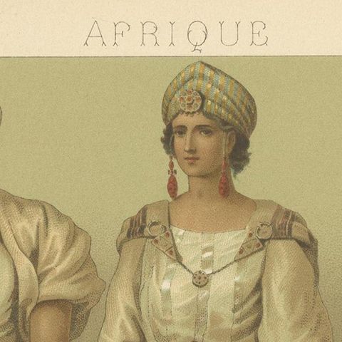 Antique Print of African Costumes Racinet, 'circa 1880', close-up 1