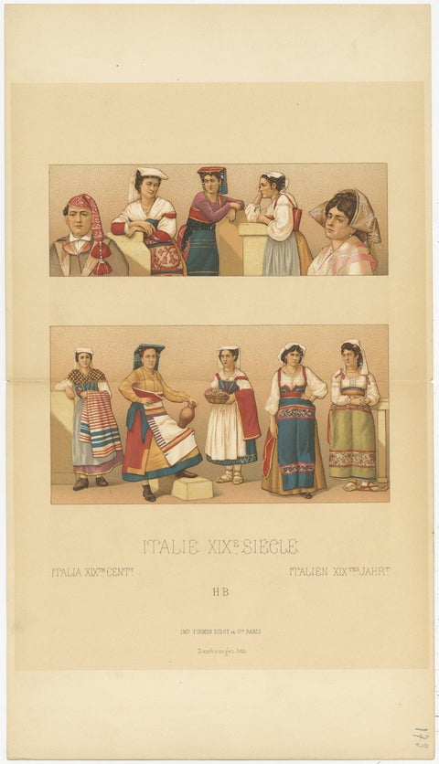 Pl. 173 Antique Print of 19th Century Italian Clothing by Racinet, view 4