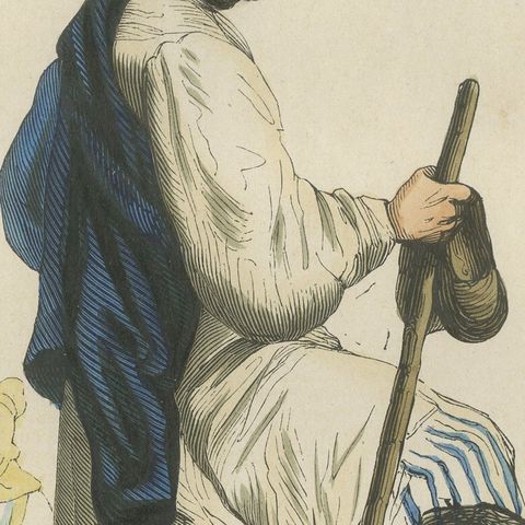 Russian Peasant from the Moscow Region - Antique Costume Lithograph, c.1852, close-up 6