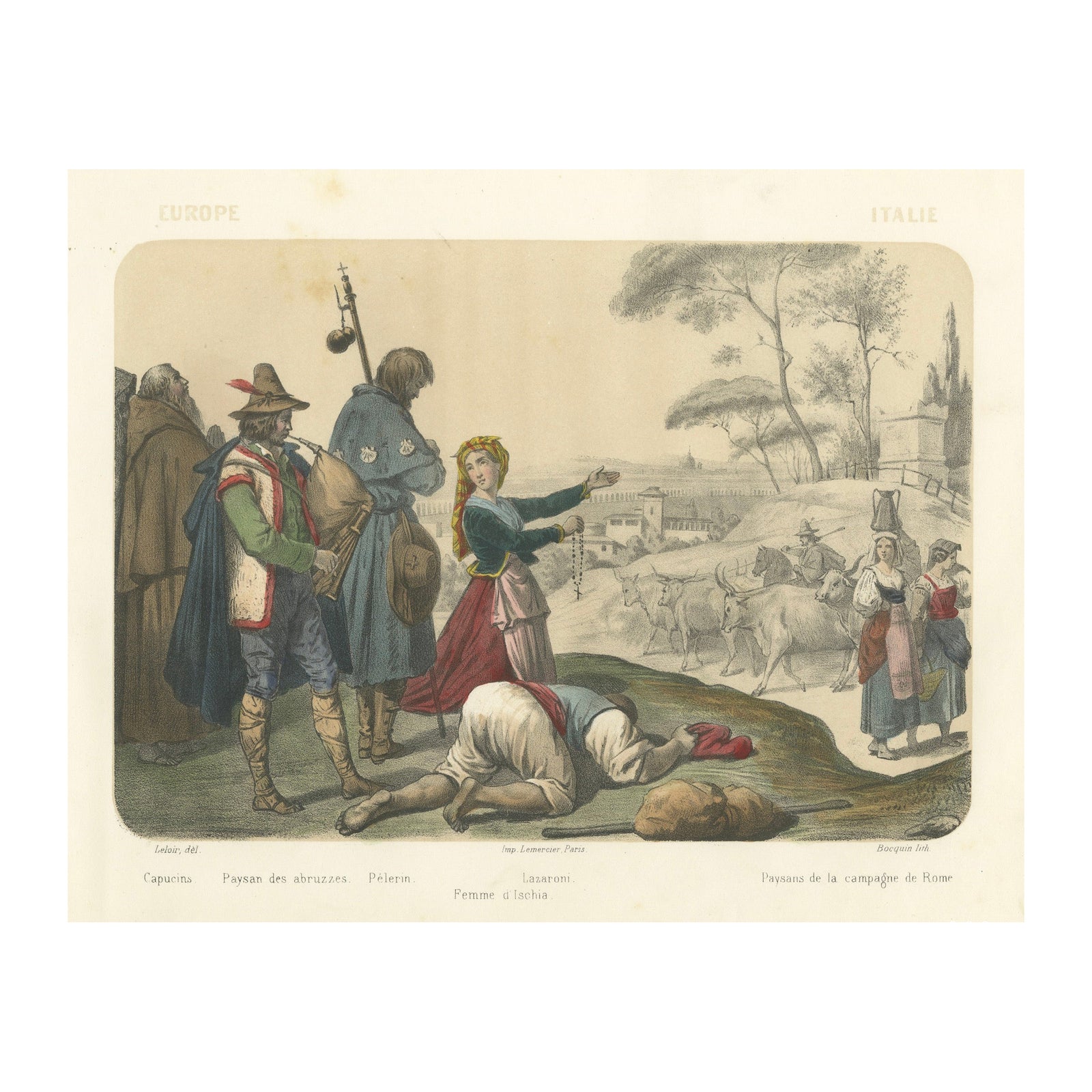 Italian Regional Costumes, Peasants of Rome and Abruzzo, Femme d’Ischia, c.1845