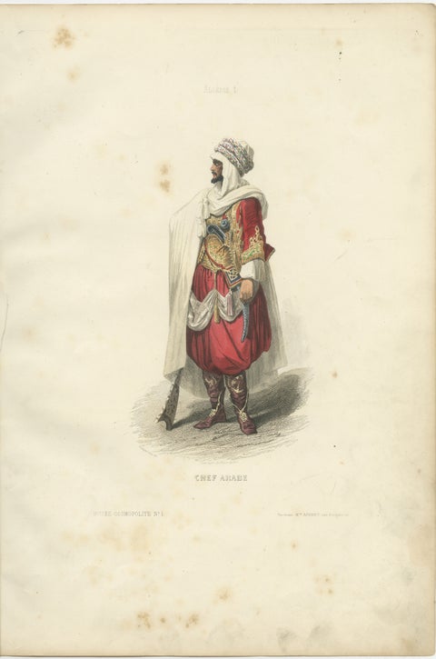 Arab Chief Costume Print Algeria 1853 by Compte-Calix, Hand-Colored Lithograph, view 2