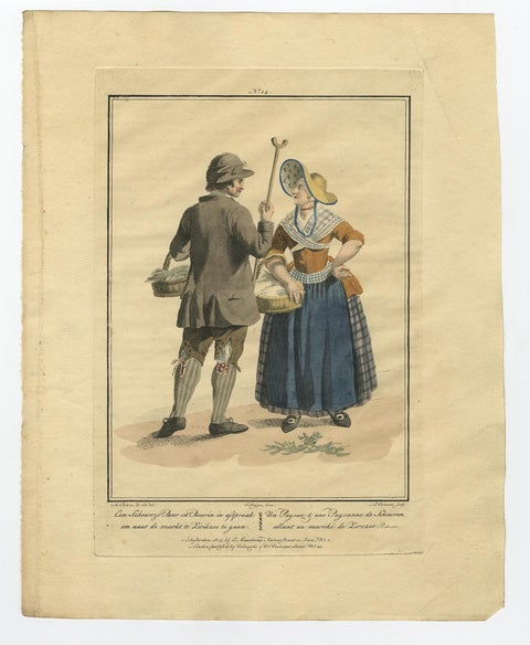 Set of 4 Antique Prints of Dutch Costumes by Maaskamp '1805', view 3
