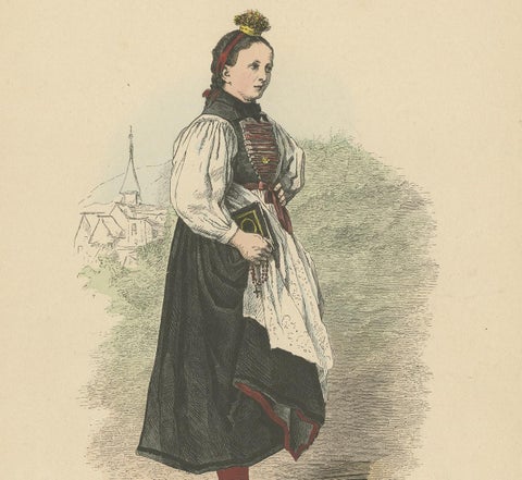 Antique Print of a Woman from Montafon in Winter Costume, circa 1880, view 3