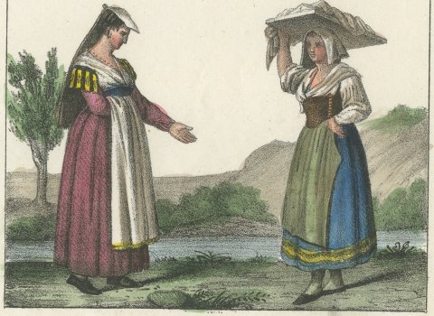 Swiss Guard, Roman Peasants and Women of Frascati, Hand Colored Lithograph, 1842, close-up 2