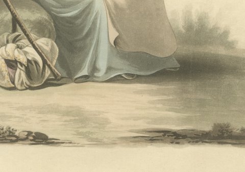 Woman of Brabant Resting with Staff and Bundle, Antique Ackermann Print, 1817, close-up 3