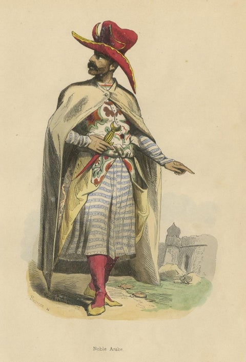 Original Antique Hand-Colored Print an Arab Nobleman, 1843, close-up 1
