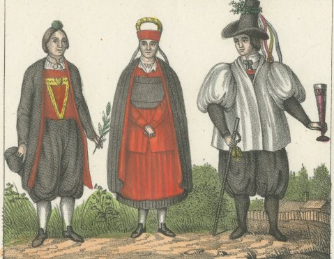 Altenburg Everyday and Festive Dress with Bridal Couple, Lithograph, 1842, close-up 2