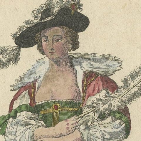 Antique Costume Print of Ruben's Wife in 1620, Published in 1805, close-up 2