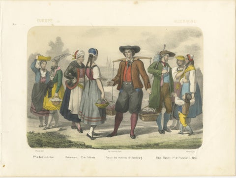 German Regional Costumes, Bavarian and Saxon Figures, c.1845, view 2