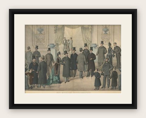 Antique Print of Men and Women's Fashion ii, circa 1900, shown framed