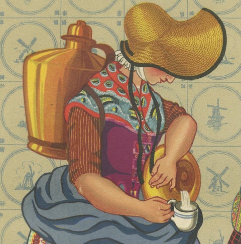 Early 19th c. Brabant Milkmaid & Townswoman in Folk Dress, Published in 1932, close-up 3